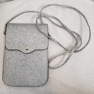 Silver and Holographic Glitter Crossbody Phone Bag